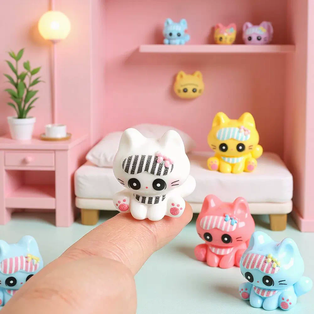 6 Piece Cute Kitten Mini Resin Figurine Set