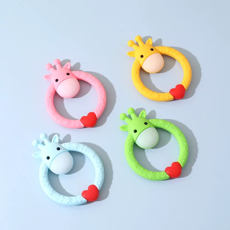 Cute Giraffe Silicone Ring Teether with Textured Grip