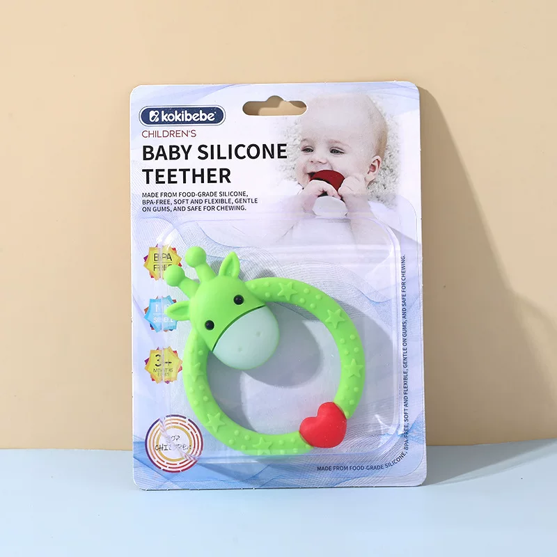 Cute Giraffe Silicone Ring Teether with Textured Grip