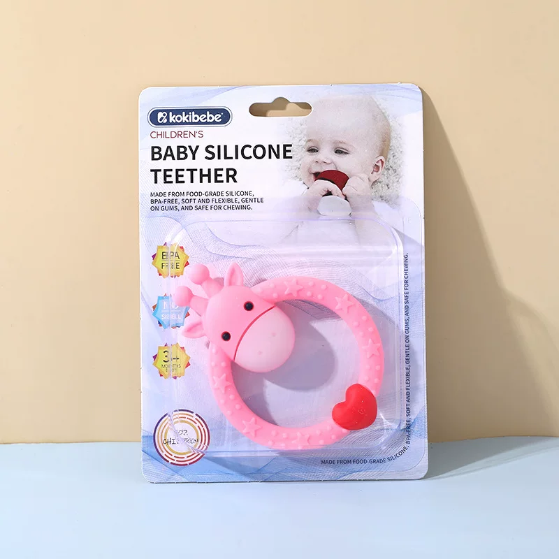 Cute Giraffe Silicone Ring Teether with Textured Grip