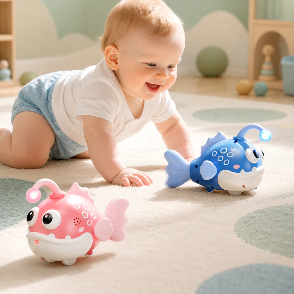 Interactive Crawling Fish Toy with Music and Lights