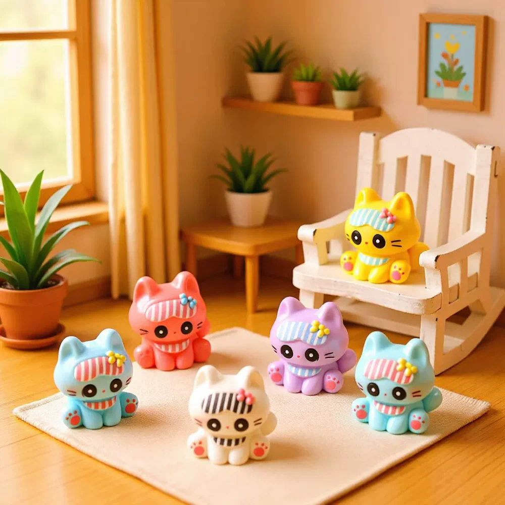 6 Piece Cute Kitten Mini Resin Figurine Set