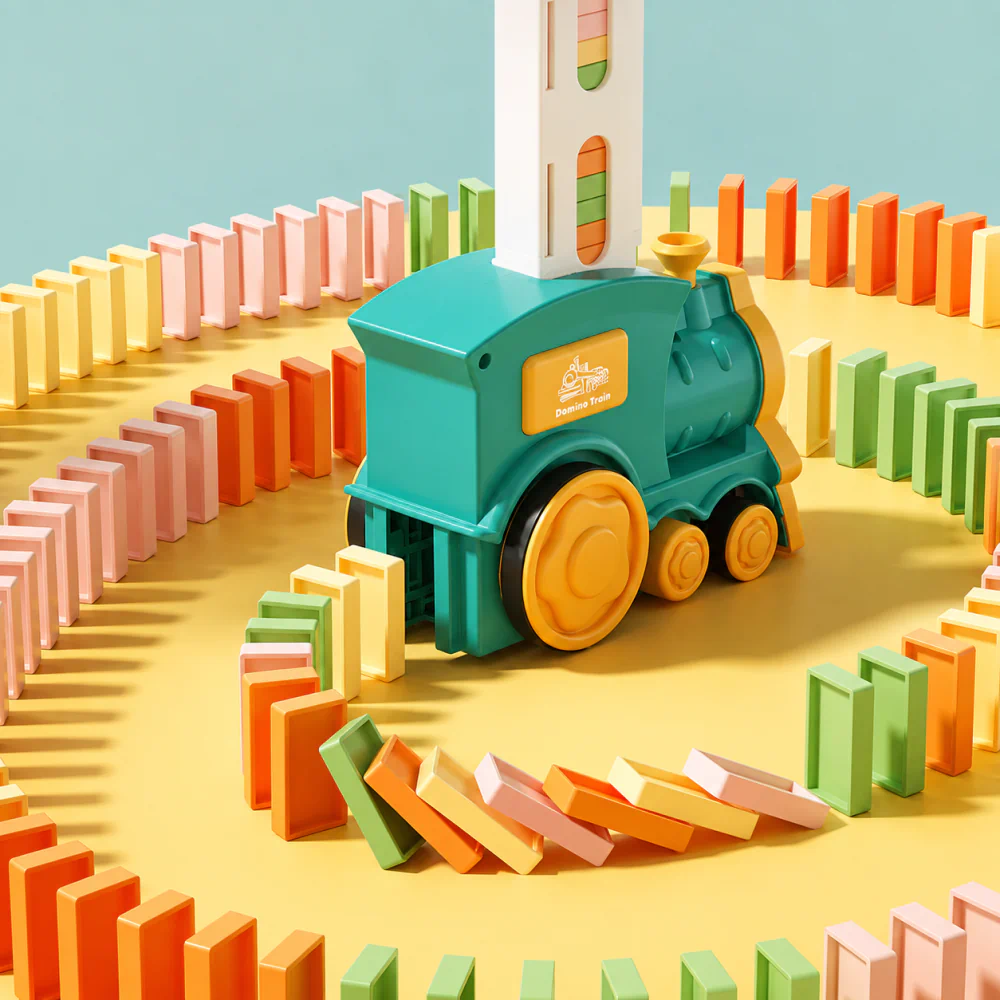 Automatic Domino Train Toy with 60 Domino Blocks