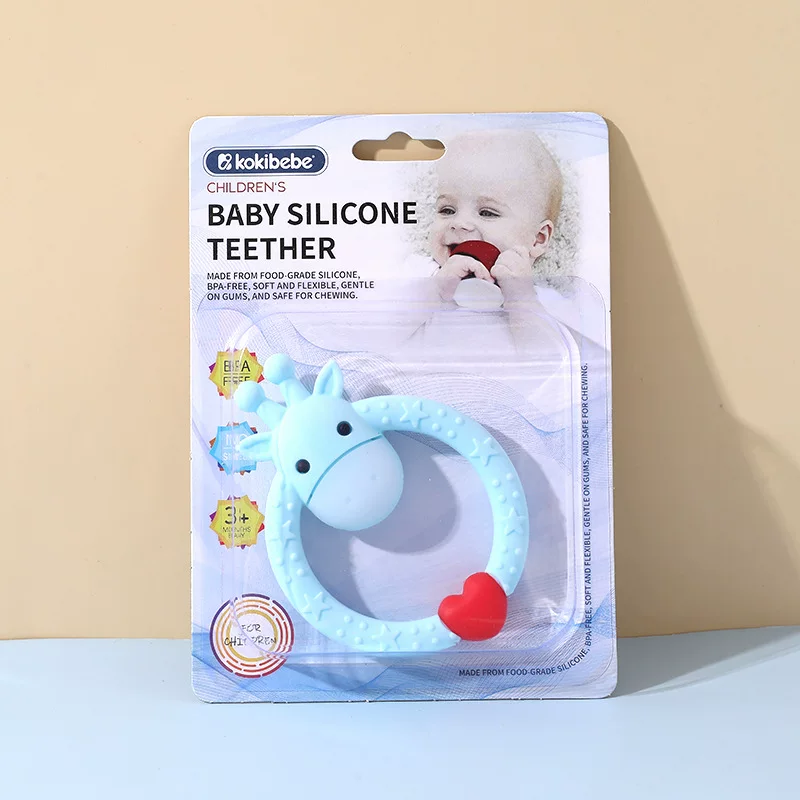Cute Giraffe Silicone Ring Teether with Textured Grip
