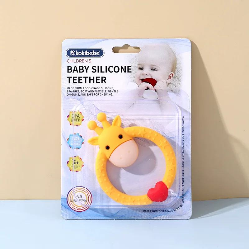 Cute Giraffe Silicone Ring Teether with Textured Grip