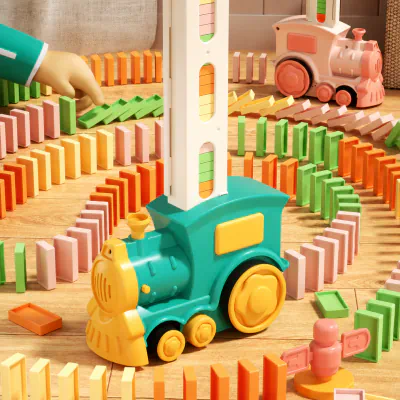 Automatic Domino Train Toy with 60 Domino Blocks