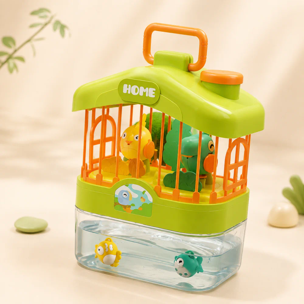 2-in-1 Voice Control Bird Cage Aquarium Toy with Light and Music