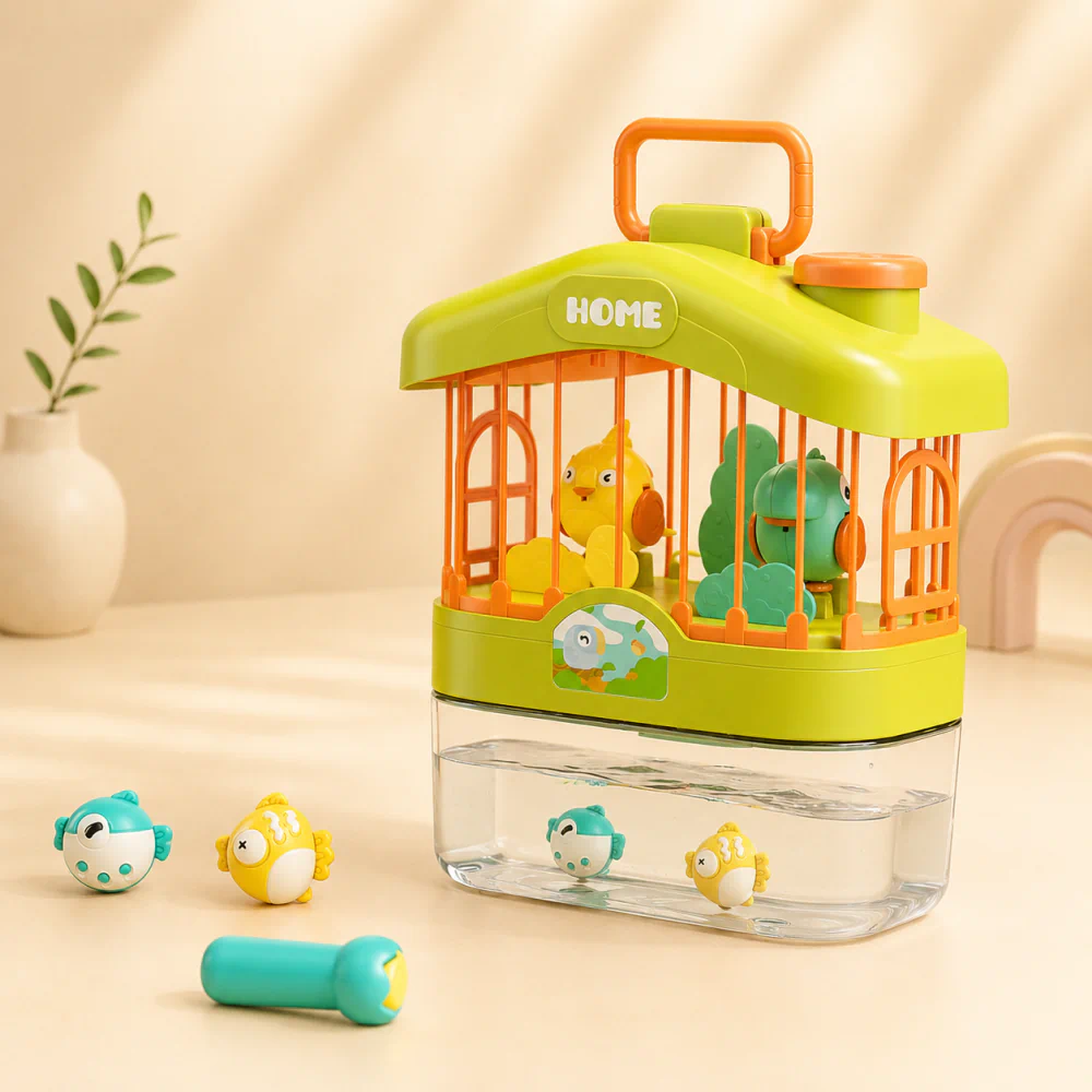 2-in-1 Voice Control Bird Cage Aquarium Toy with Light and Music