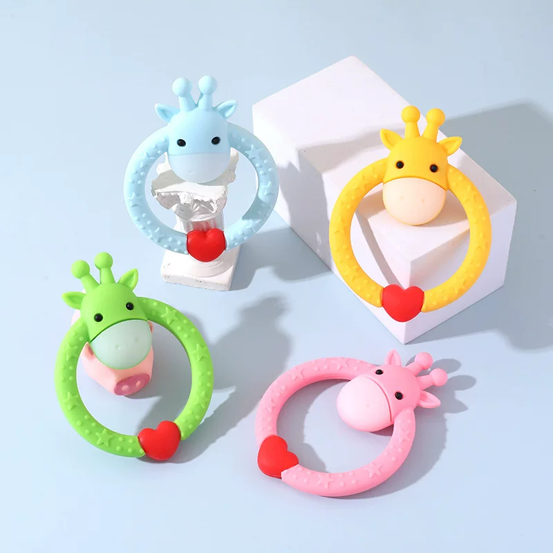 Cute Giraffe Silicone Ring Teether with Textured Grip